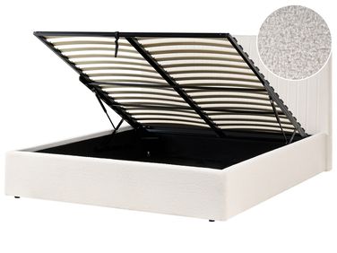 Bett mit Stauraum VION Bouclé Cremeweiß 160 x 200 cm