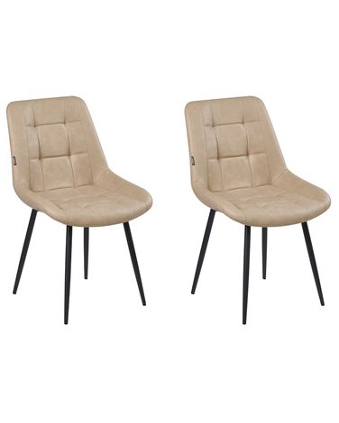 Esszimmerstuhl 2er Set MELROSE Kunstleder Beige