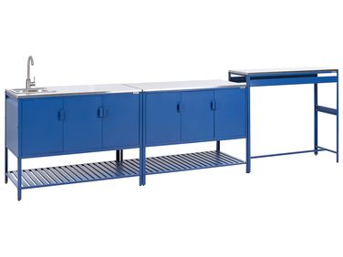 3 Piece Outdoor Kitchen Set with Sink MAENZA Blue Metal