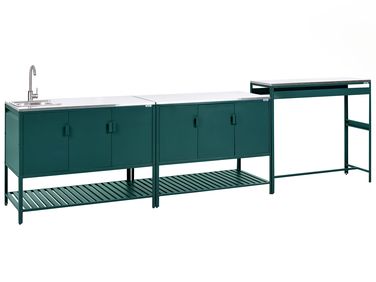 3 Piece Outdoor Kitchen Set with Sink MAENZA Green Metal