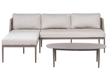 Garten Ecksofa mit Tisch 3-Sitzer LEFFE rechtsseitig Beige Metall
