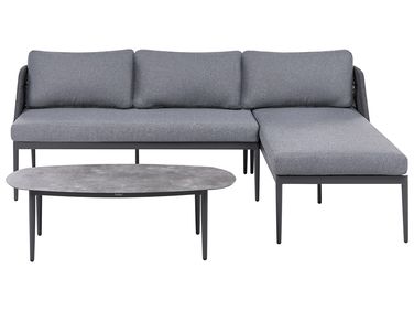 Garden Corner Sofa with Table 3 Seater LEFFE Left Hand Grey Metal