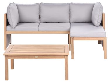 Garden Corner Sofa with Table 3 Seater ARABBA Left Hand Grey Certified Acacia Wood