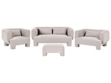 Living Room Set 6 Seater HOGBO Fabric Beige with Ottoman