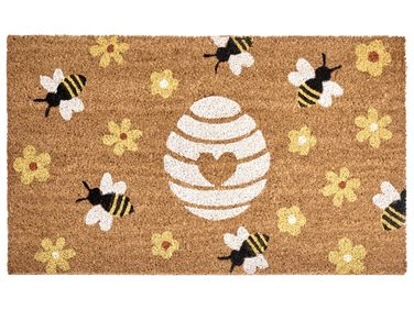 Doormat KIGALIK Natural 45 x 75 cm Bee Flower Coir