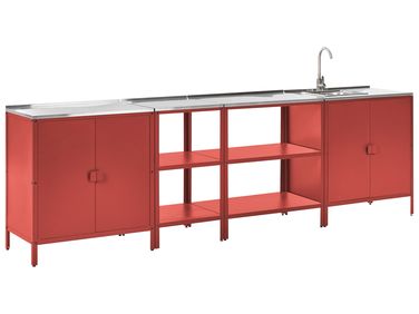 4 Piece Outdoor Kitchen Set with Sink VILAMA Red Metal