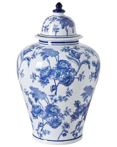 Vase mit Deckel ALFARO Porzellan 46 cm Weiß / Blau