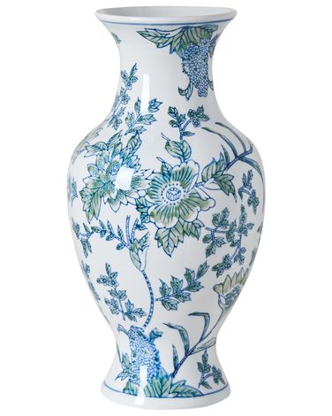Blumenvase LLANES Porzellan 36 cm Weiß / Blau