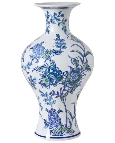 Blumenvase BERGA Porzellan 36 cm Weiß / Blau