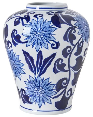 Blumenvase GIRONA Porzellan 35 cm Weiß / Blau