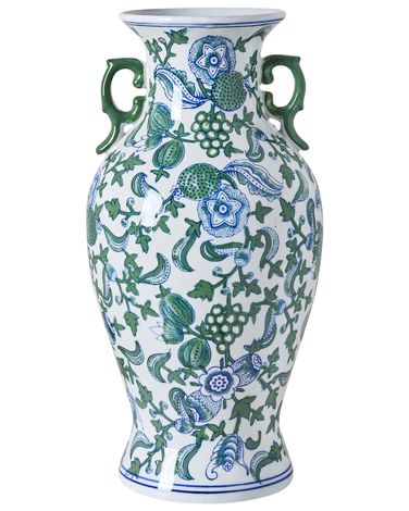 Blumenvase SEGOWIA Porzellan 47 cm Weiß / Blau