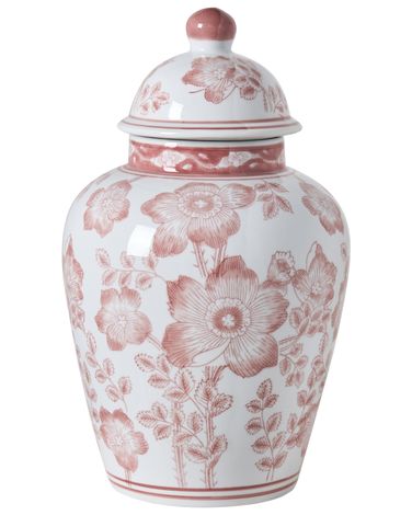 Vase mit Deckel MOGUER Porzellan 36 cm Rot / Weiß