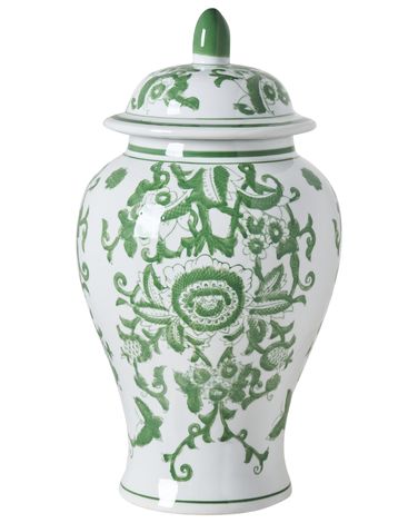 Vase mit Deckel MONDRAGON Porzellan 37 cm Weiß / Grün