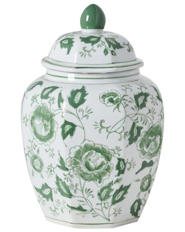 Vase mit Deckel FERROL Porzellan 29 cm Weiß / Grün