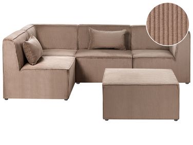 Modul Ecksofa 4-Sitzer LEMVIG rechtsseitig Sandbeige Cord mit Ottomane
