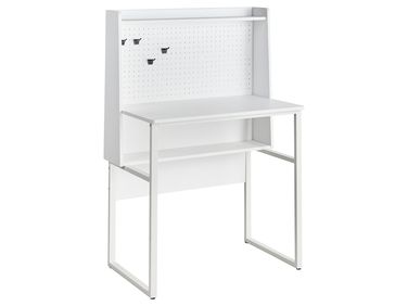Home Office Desk with Pegboard BUXTON White 84 cm 48 cm