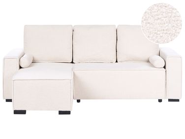 Eckschlafsofa 3-Sitzer EDANE Bouclé Cremeweiß mit Stauraum rechtsseitig