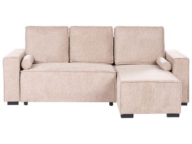 Corner Sofa Bed 3 Seater EDANE Fabric Beige with Storage Left Hand