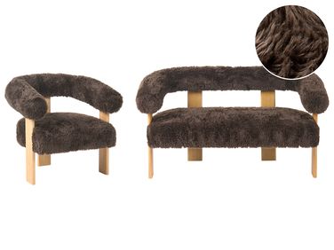 Living Room Set ILBRO Faux Fur Dark Brown/ Light Brown
