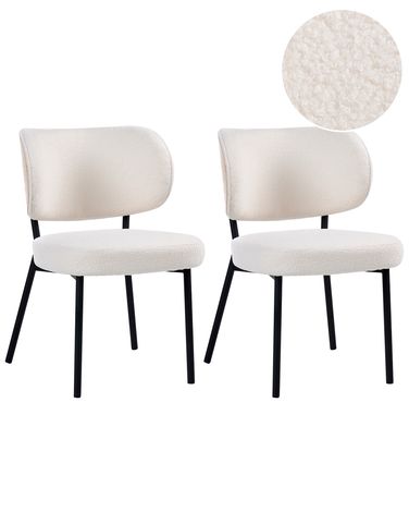 Esszimmerstuhl 2er Set WONDER Bouclé Cremeweiß