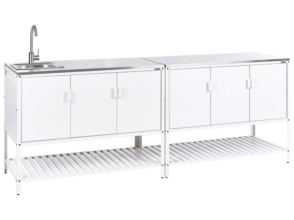 Outdoor-Küche 2er Set mit Spüle MAENZA Weiß Metall