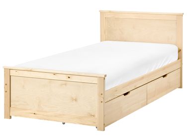 Bett mit 2 Schubladen DAUPHIN Kiefernholz Hellbraun 90 x 200 cm