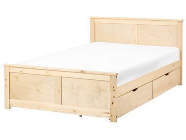 Bett mit 2 Schubladen DAUPHIN Kiefernholz Hellbraun 120 x 200 cm