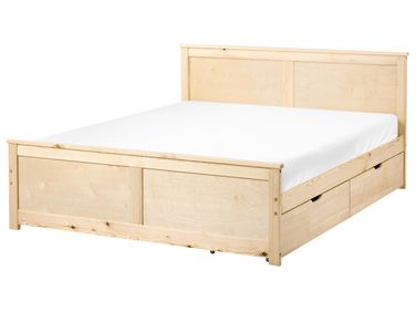 Bett mit 2 Schubladen DAUPHIN Kiefernholz Hellbraun 140 x 200 cm