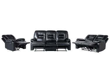 Manual Recliner Living Room Set 6 Seater BERGEN Faux Leather Black