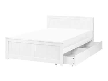 Bett mit 2 Schubladen SABRAN Kiefernholz Weiß 120 x 200 cm