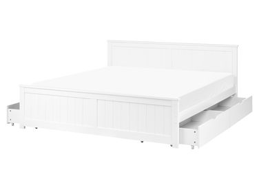 Bett mit 4 Schubladen SABRAN Kiefernholz Weiß 160 x 200 cm