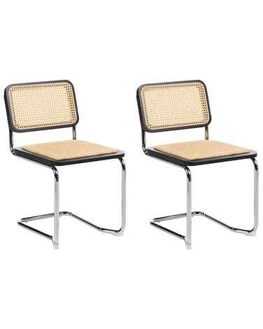 Esszimmerstuhl 2er Set CORDOVA Rattan Schwarz