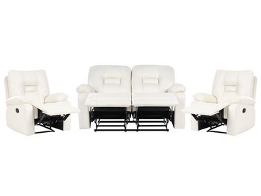 Manual Recliner Living Room Set 4 Seater BERGEN Faux Leather White