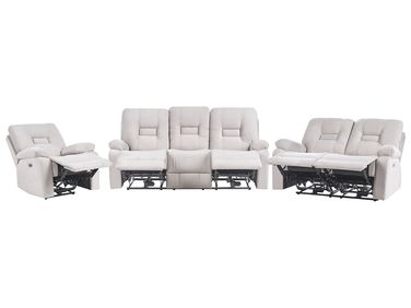 Electric Recliner Living Room Set 6 Seater BERGEN Velvet Light Beige with USB Port