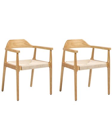 Esszimmerstuhl 2er Set OAKDALE Holz Hellbraun / Beige