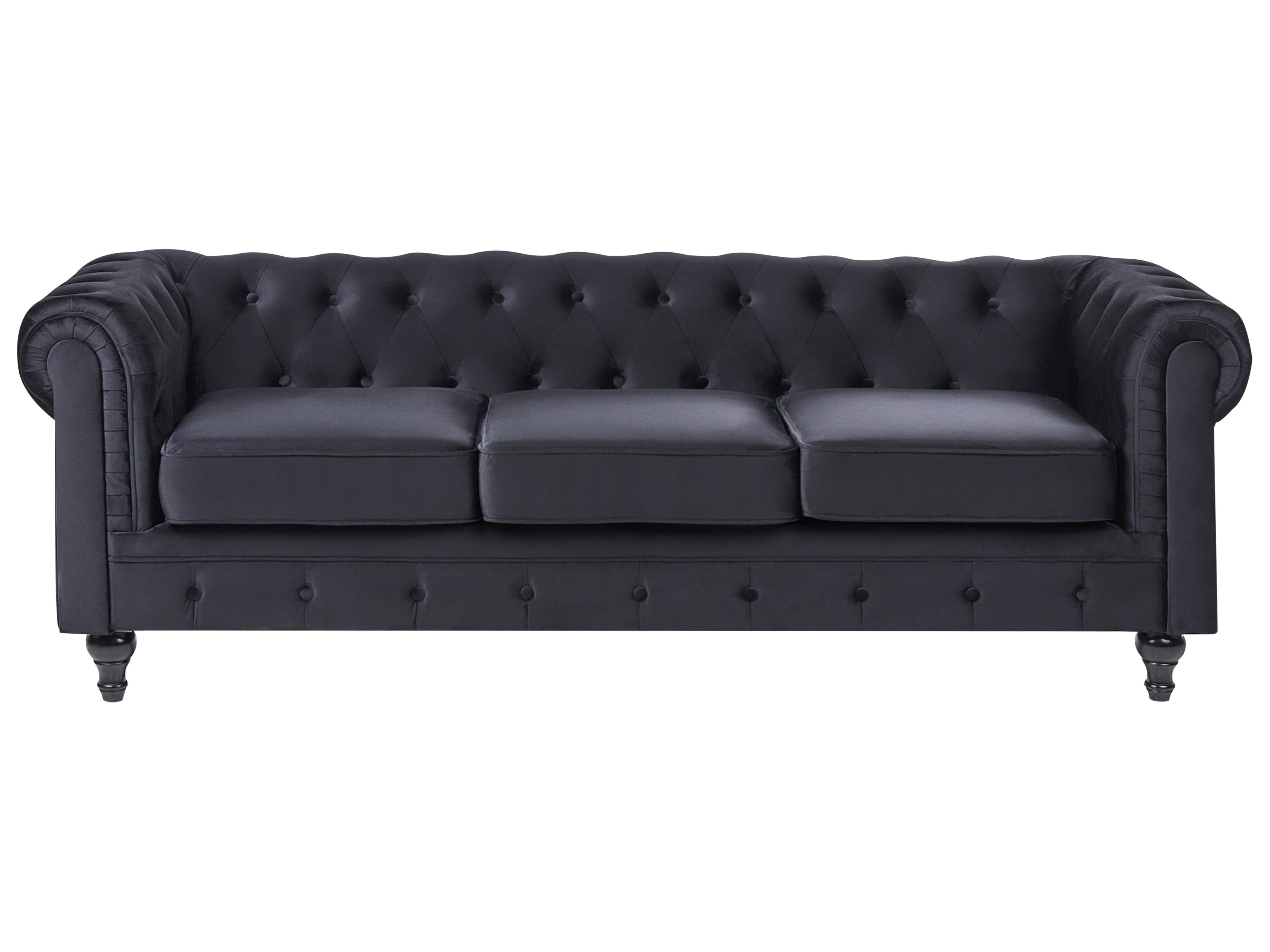 Sofa 3-Sitzer CHESTERFIELD Samtstoff Schwarz