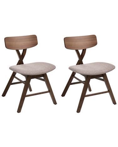 Esszimmerstuhl 2er Set LELAND Holz Braun / Taupe