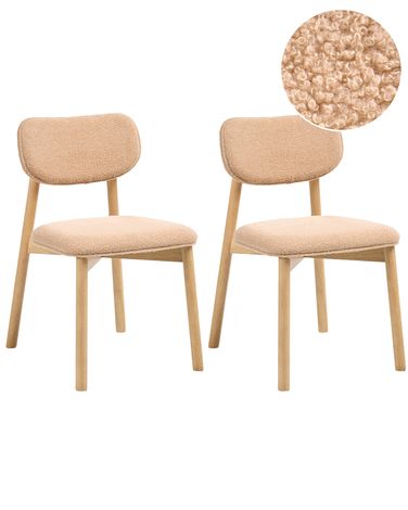 Esszimmerstuhl 2er Set MILLS Bouclé Hellbraun / Beige