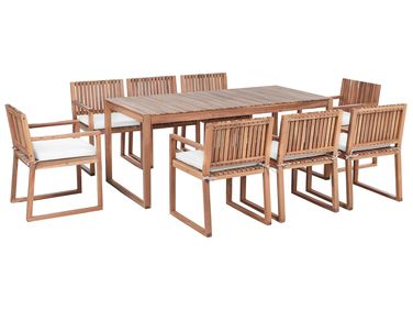 Gartenmöbel Set 8-Sitzer SASSARI II PREMIUM Cremeweiß zertifiziertes Akazienholz