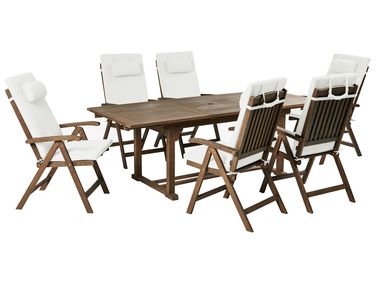 Gartenmöbel Set 6-Sitzer AMANTEA PREMIUM Cremeweiß Akazienholz