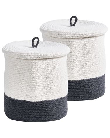Aufbewahrungskorb 2er Set SILOPI Baumwolle Weiß / Dunkelgrau