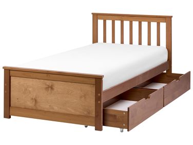Bett mit 2 Schubladen OLENDON Kiefernholz Braun 90 x 200 cm