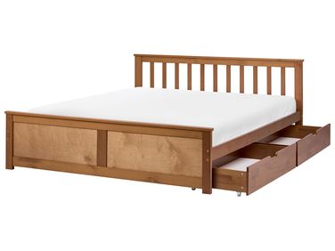 Bed with 2 Drawers OLENDON Pine Wood Brown 140 x 200 cm (EU Double)