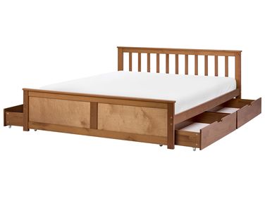 Bed with 4 Drawers OLENDON Pine Wood Brown 140 x 200 cm (EU Double)