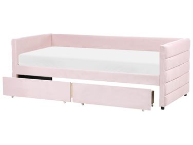 Daybed with Storage MARRAY Velvet Pastel Pink 90 x 200 cm (EU Single)