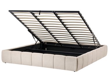 Bett mit Stauraum ohne Kopfteil GENAS Stoff Hellbeige 180 x 200 cm