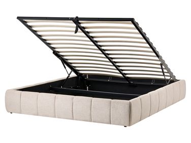 Bett mit Stauraum ohne Kopfteil GENAS Stoff Hellbeige 160 x 200 cm