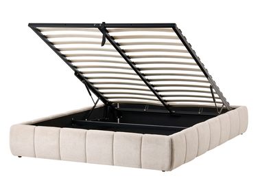 Bett mit Stauraum ohne Kopfteil GENAS Stoff Hellbeige 140 x 200 cm