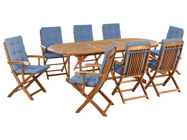 Gartenmöbel Set 8-Sitzer MAUI PREMIUM Blau Akazienholz