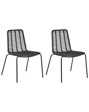 Esszimmerstuhl 2er Set TAOS Rattan Schwarz